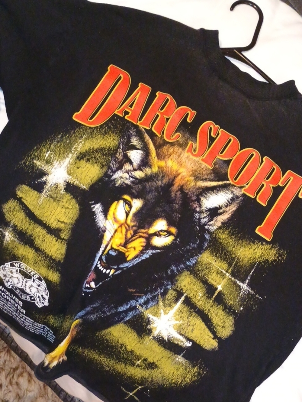 Darc Sport Black Tee with Fierce Wolf Graphic and Yellow Accents